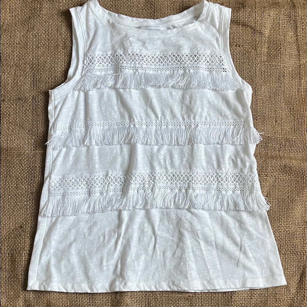 Liz Claiborne White Fringe Crochet boho western Tank Top women’s small